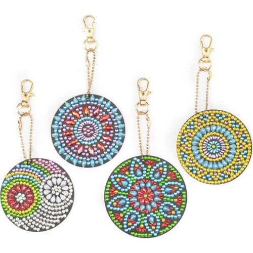 5D DIY Mandala Full Drill Special Shaped Diamond Painting Keychains Women Bag Pendant Jewelry Key Ring Embroidery Cross Stitch