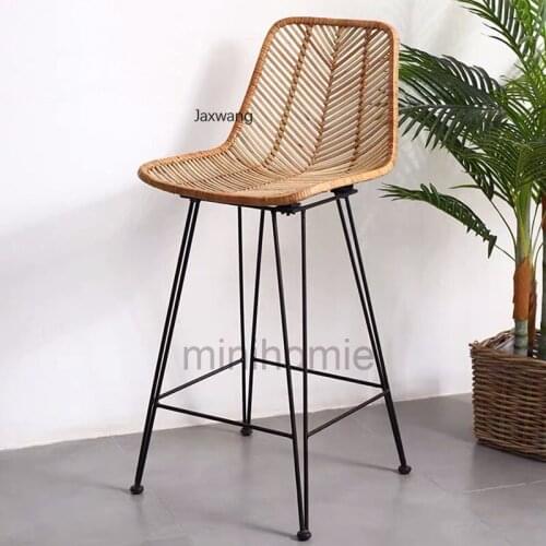 Indonesia Bar Chair Handmade High-leg Wicker Chair Bar Wicker Chairs Homestay Minimalist Modern Rattan Bar Stool for Kitchen mc
