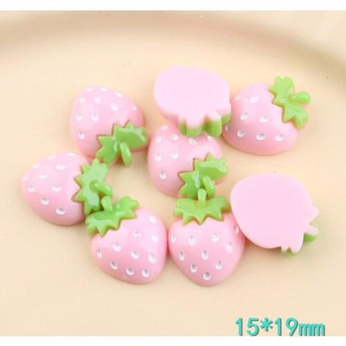 Free Shipping 10pcs 15*19mm Pink Color Fruit Strawberry Resin Cabochons Flatback Ornament Accessory Embellishments Scrapbooking