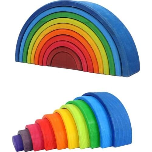 Large Rainbow Stacker Block Wooden Toys For Kids Creative Rainbow Building Blocks Montessori Educational Toy Kid Dropshippig Toy