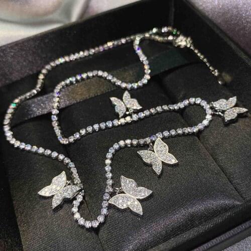 Luxury Jewelry Fashion Butterfly Pendant Necklace Full Inlay Shiny Zircon Claw Chain For Women Wedding Party Best Accessories