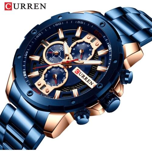 CURREN Watches Male Fashion Sporty Watch Men Stainless Steel Band Quartz Wristwatch Military Chronograph Clock Waterproof 8336