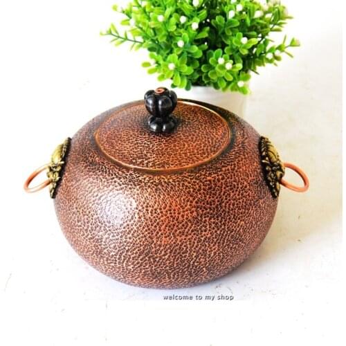 Pure Copper Handmade Tea Storage Container Pot with Lid Thick Upscale Gift