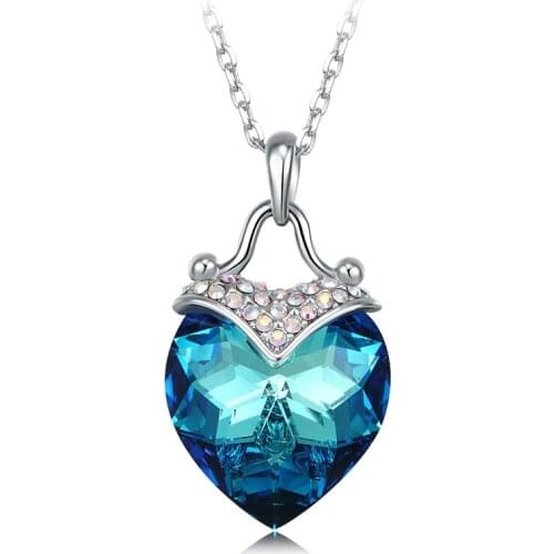 COCOM Romantic Heart-Shaped Pendants with Blue Crystals from Austria Sexy Korean Lock Necklace for Women Girls Valentines Gift
