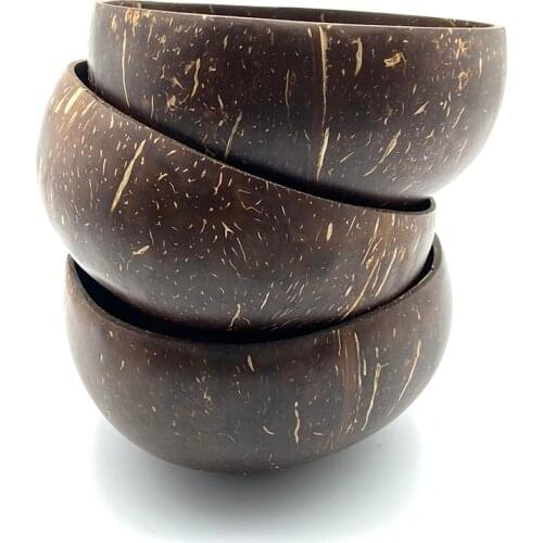 12-15cm Natural Coconut Bowl protection wooden bowl Wood tableware Spoon Set coco smoothie Coconut Kitchen Environmental