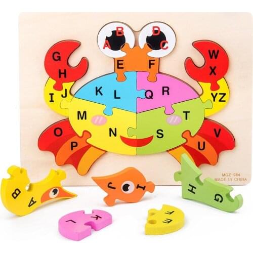 Kids A-Z 26 Letters Animal Train Wooden Building Jigsaw Puzzle Educational Toy Intelligence Develop Toys