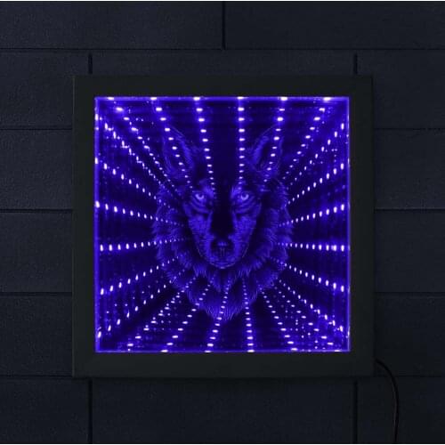 Wildlife Animals Wolf Head LED Vortex Tunnel Interstellar Mirror Animated Neon Light Lamp Infinity Picture Frame marco foto
