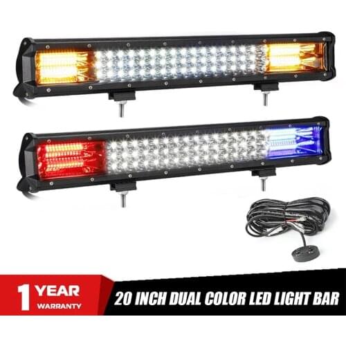 Dual Color Strobe Light Bar 20'' LED Bar DRL Spot Flood Combo Beam 6000K With Cable For Jeep Offroad Auto 12V 24V