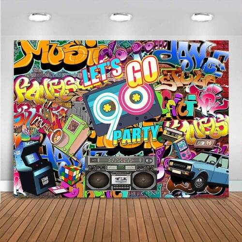 Hip Hop 90 'S Themed Party Backdrop Graffiti Back To 90s Photography Background Rock Punk Music Retro Adult Birthday Banner