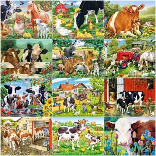 GATYZTORY Oil Painting By Numbers Dairy Cattle Animal Handpainted DIY Unique Gift For Adults On Canvas Home Decor Art 40x50cm