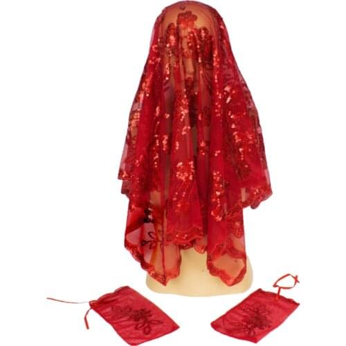 Bridal Veil Set Wedding Casual Dating Henna Night Accessory Elegant Lace Guipure Burgundy Red Color Women Groom English Pieces