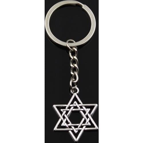 Fashion Keychain 33x26mm star of david shield hexagram silver color pendants DIY Men Jewelry Car Key Chain Ring Holder For Gift