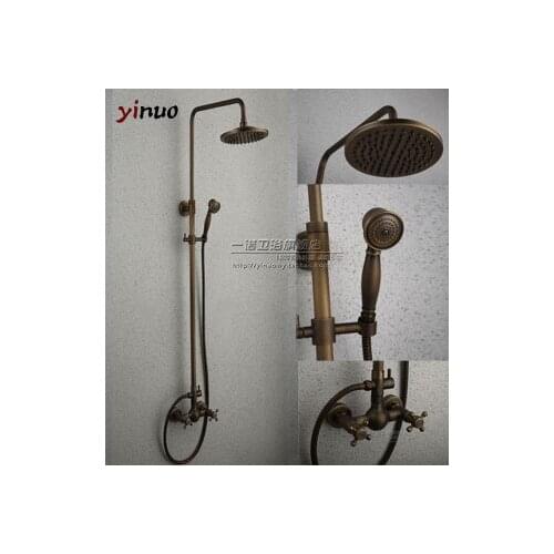 Bathroom Retro antique copper Brass Bathtub Shower Set Wall Mounted Rainfall Shower Mixer Tap Faucet 3-functions Mixer Valve