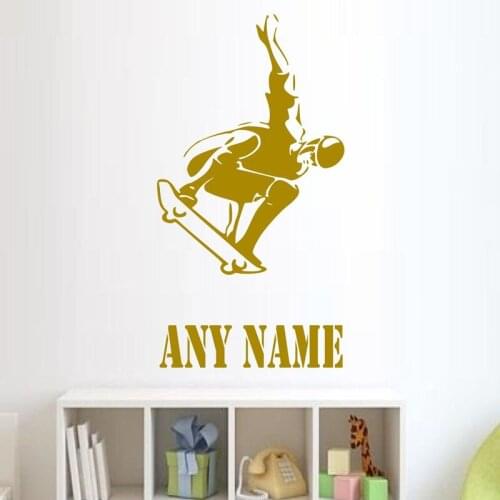 Boys Skater Wall Stickers Home Decor Kids Bedroom Wall Decals Vinyl Customized Name Wall Decorative Stickers