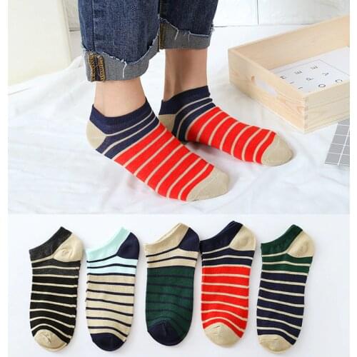 5 Pairs Of Summer Cotton Mens Socks Fashion Breathable Non-slip Boat Socks Comfortable Casual Striped Socks Men White Hot Sale