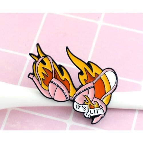 2019 new ITS LIT Bra Brooch Sexy Pink Shiny Bra Flame Lit Bra Badge Enamel Pins Shirt For Girl Women Couple Love Gifts jewelry