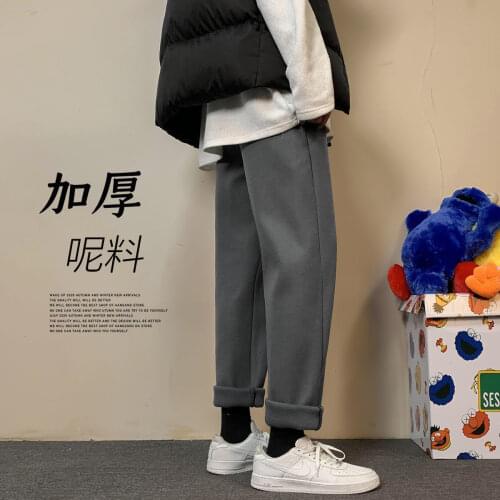 2020 Winter New Korean Streetwear Straight Pants Man Fashion Long Warm Pants Man Casual Oversize Thicken Warm Pants
