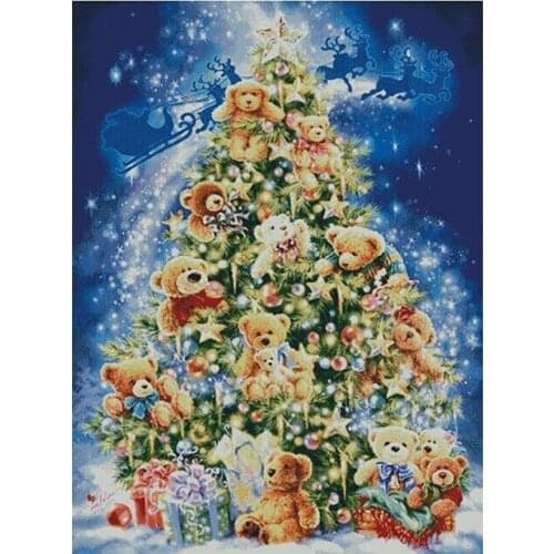 New Year 5D diy diamond painting Christmas Bear Tree cross stitch wall sticker ribbon embroidery kits crafts gift for child