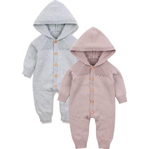 New Born Baby Clothes 2019 Spring Hooded Long Sleeves Toddler Girls Rompers Jumpsuits Solid Knitted Infantil Boys Pajama Outfits