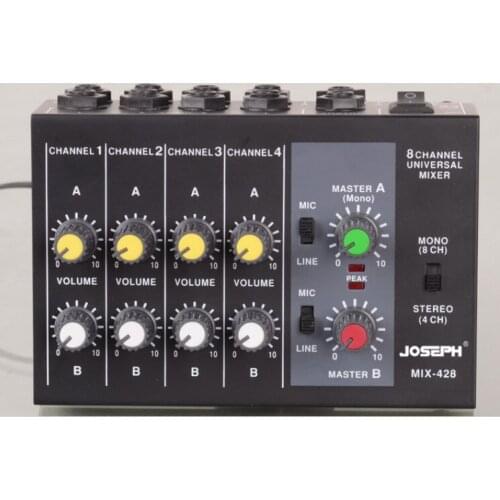 Top Quality Professional Switchable Stereo 4 Channel Mono 8 Channels JOSEPH MIX428 Microphone Audio Mixer Console