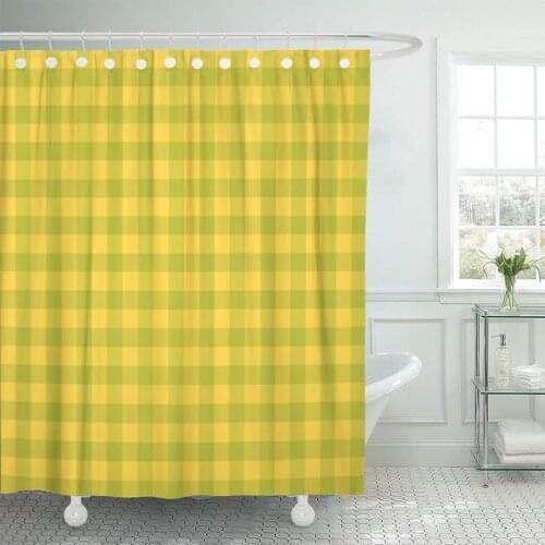 Autumn Green and Yellow Buffalo Plaid Pattern Check Checkered Shower Curtain Waterproof Fabric 72 x 78 Inches Set with Hooks