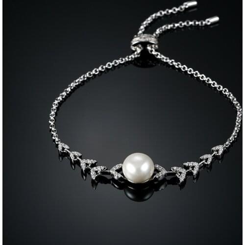 Luxury Fashion Cubic Zirconia Pearl Charm Bracelet For Woman Exquisite Silver Color Tree Leaf Bracelet Girl Jewelry Gift Zk40