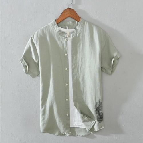 Summer comfortable linen and cotton stand collar shirt men fashion embroidered tops shirts men brand mens clothes camisa chemise