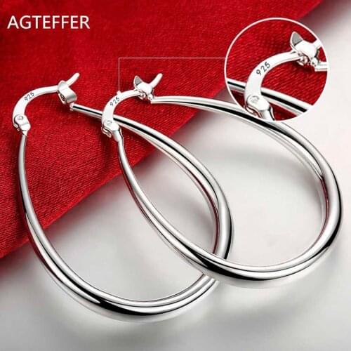 AGTEFFER 41mm 925 Sterling Silver Flat Circle Large Hoop Earrings For Women Lady Fashion Charm High Quality Wedding Jewelry Gift