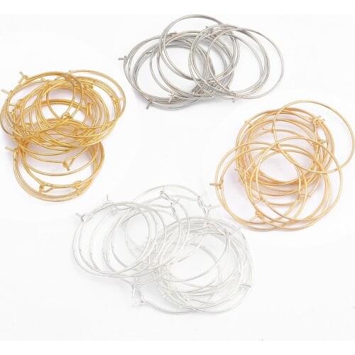 100pcs 50pcs 20/25/30/35mm Silver KC Gold Hoops Earrings Big Circle Ear Wire Hoops Earring Wires for DIY Jewelry Making Supplies