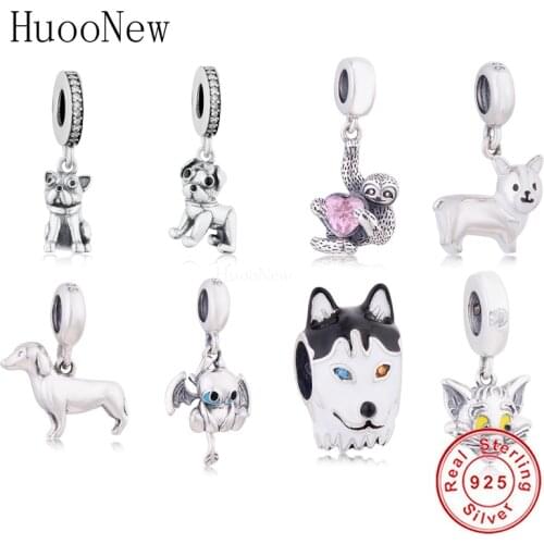 New 925 Sterling Silver Dachshund Sausage Dog Puppy Dog Fox Pendant Charms Fit Original Charm Bracelet Fashion Jewelry Making