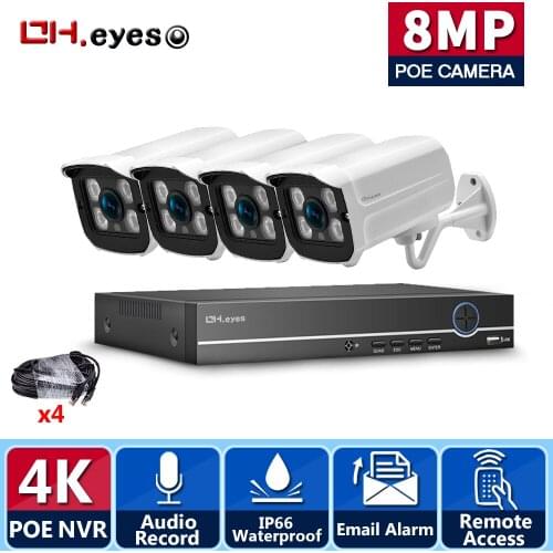 H.265+ 4CH 4K POE Security Camera System Kit 4PCS 8MP Ultra HD IP Camera Outdoor Waterproof CCTV Home Video Surveillance NVR Set