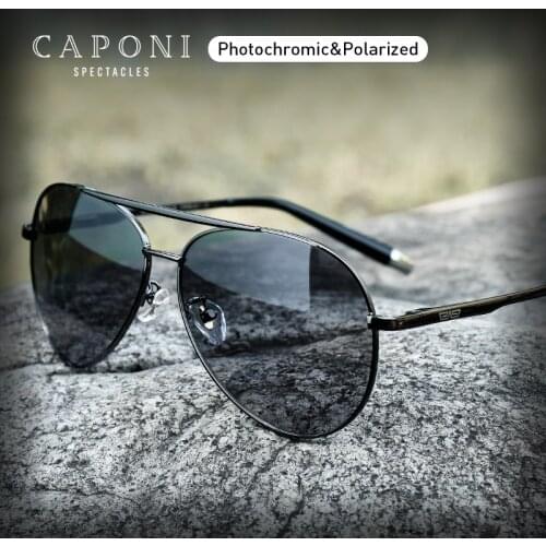 CAPONI Pilot Sunglasses Men Polarized Photochromic Vintage Sun Glasses Classic Alloy Frame Driving Shades For Women UV400 CP3103
