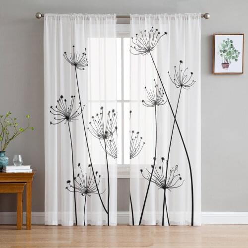 Dandelion Plant White Window Treatment Tulle Modern Sheer Curtains for Kitchen Living Room the Bedroom Curtains Decoration