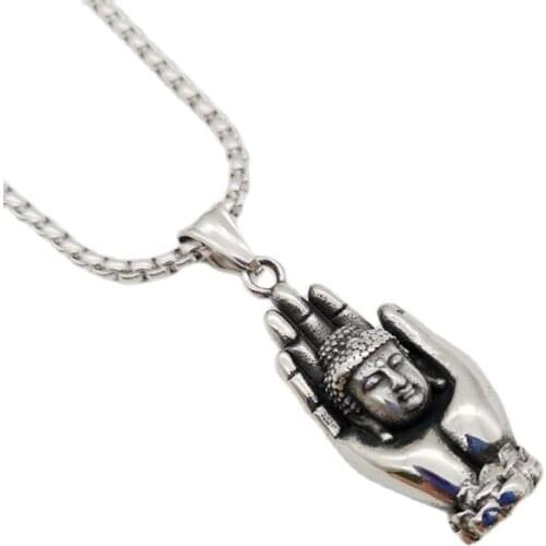 2019 NEW Vintage 316L stainless steel Buddha hand pendant & necklace mens religious Buddha Buddhism necklace accessories