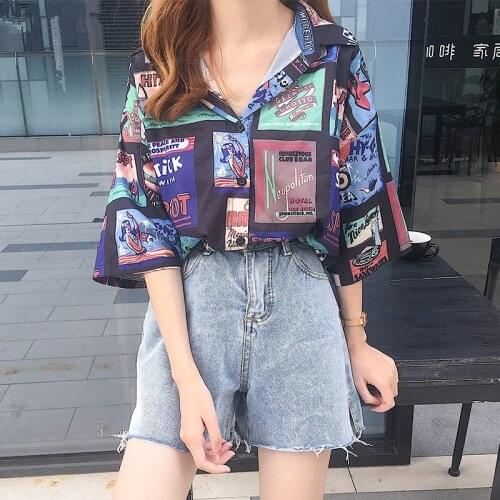 2020 Summer Oversized Blouse Women Loose Hip-hop Shirt Vintage Graphics Print Harajuku Streetwear Ladies Tops Blusas