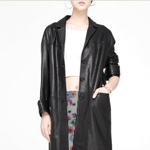 Womens Genuine Leather Jacket With Luxury Real Sheep Skin Autumn Winter Slim Genuine Long Leather Jacket Women