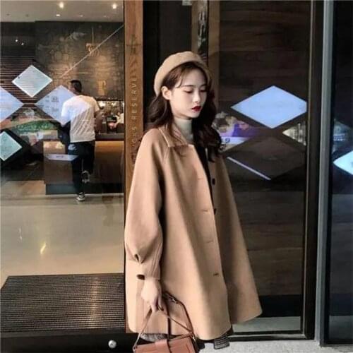 Womens Autumn Winter Coats Korean Style Fashion Korean Lapel Outwear Single Breasted Long Sleeve Top Solid Windbreaker Clothes