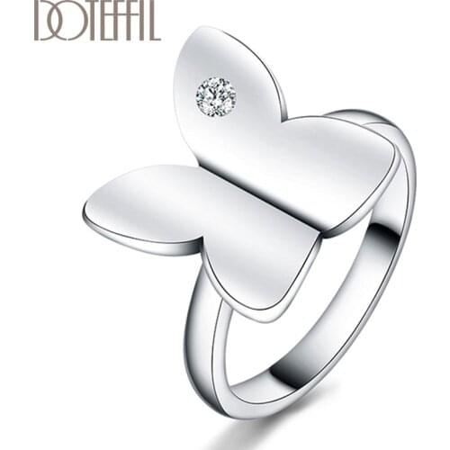 DOTEFFIL 925 Sterling Silver AAA Zircon Butterfly Ring For Women Fashion Wedding Engagement Party Gift Charm Jewelry
