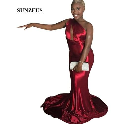 Mermaid One Shoulder Wine Red Prom Dress Simple Elegant African Women Party Gowns Long Abendkleid 2019