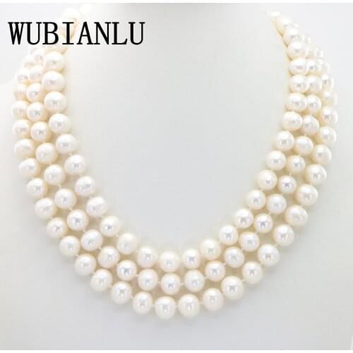 WUBIANLU Charming 9-10MM White South Sea Pearl Necklace 50 Inches Chokers Necklaces For Womens Costume Jewelry Pearls Wholesale