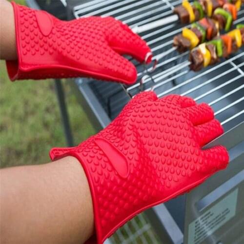 1 Pcs Kitchen Baking Utensils Pure Color Heart-shaped Silicone Gloves Microwave Oven High Temperature Gloves Dropshipping