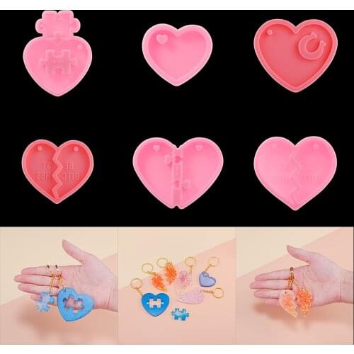 1 Pcs Love Heart Shaped Silicone Mold Keychain Pendant UV Epoxy Resin Molds for DIY Resin Silicone Craft Jewelry Making Tools