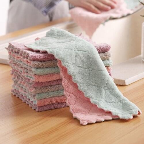 10pcs 25x25cm Superfine Fiber Dish Cloth Kitchen Non-oily Absorbent Wipes Cleaning Towel Tablecloth Scouring Pad