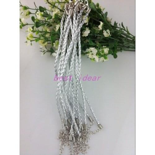 100pcs Silver Leather Braided Charm Bracelet For Bead lobster Clasp Cords 18cm ,free shipping, FB-885