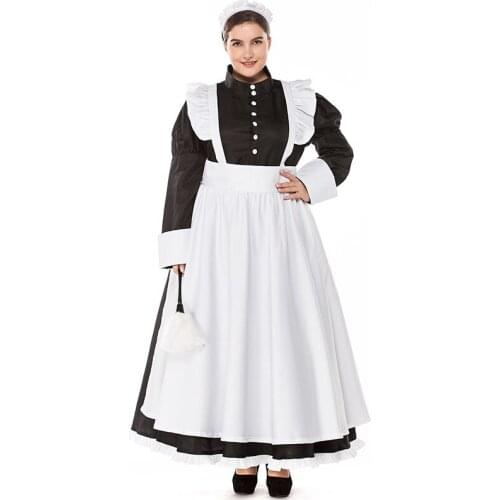 2021 Deluxe Victorian Maid Costume Colonial Women Dress Apron Plus Large Size XXL Halloween Classic Costumes Cosplay Dress