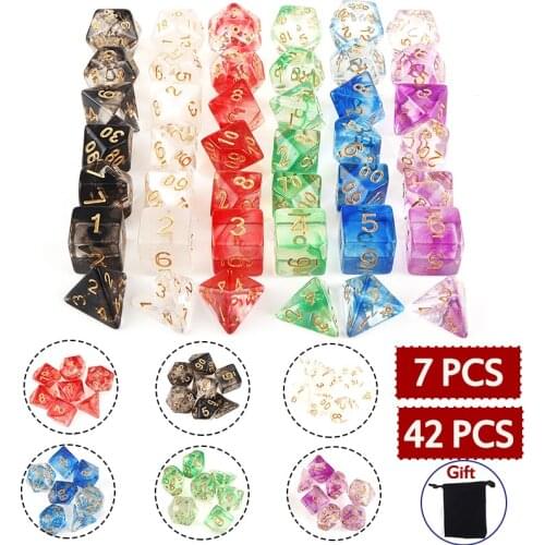 42Pcs Dice Set for Polyhedral DnD Mixed Color Dice RPG Role Playing Game Board Game Dice Set + Storage Bag
