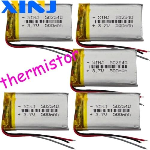5pcs 3.7V 500mAh lithium polymer battery lipo cell 3wire for thermisor 502540 For Camera E-book Driving Telephone watches Game