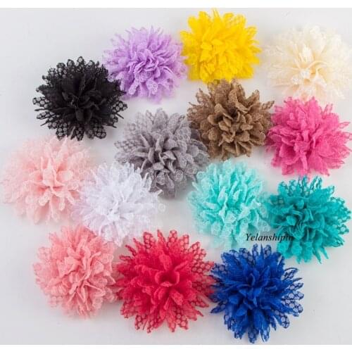 50pcs/lot 4" 14 Colors Hair Solid Ballerina Lace Flower Clips For Girl Hair Accessories Artificial Fabric Flowers For Headbands