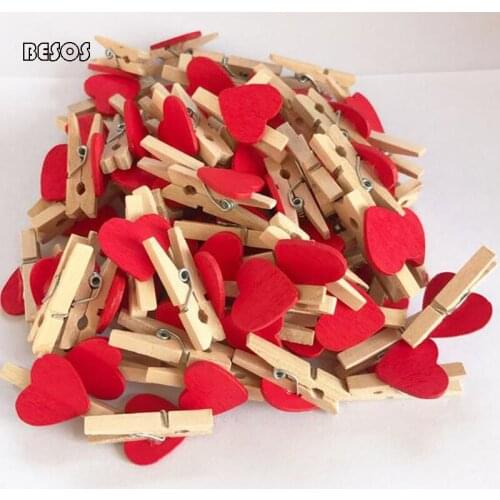 50PCS/Lot Mini Romantic Loving Heart Shape Wood Clips Handicrafts Photos Clothes Pegs Home Bachelorette Party Decorations B0015M