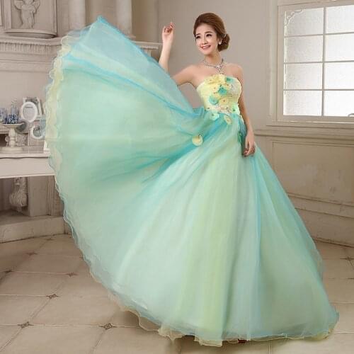 Freeship light yellow green blue applique off shoulder ball gown medieval dress Renaissance gown queen Victorian Belle Ball gown